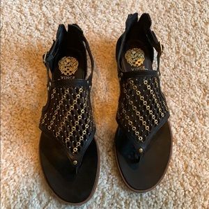 Black & gold flat sandal